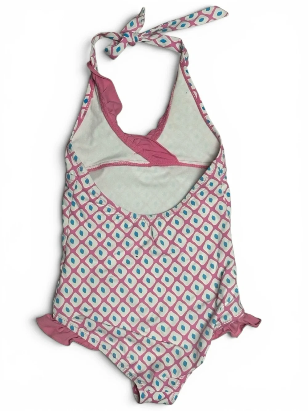 Garnet Hill Pink Diamond-Print Ruffle One-Piece Swimsuit